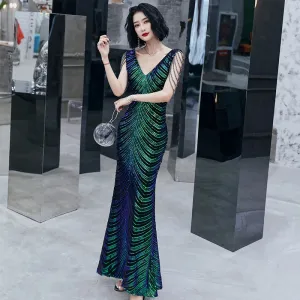 wei yin AE0298 Robe De Soiree New Style Sexy V-neck Sleeveless Mermaid Green Long Evening Dresses Elegant Abendkleider