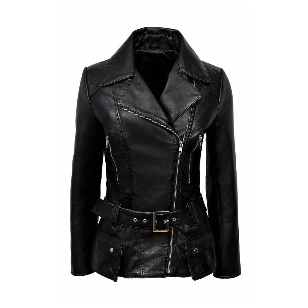 Women Feminine Retro Vintage Biker Leather Jacket