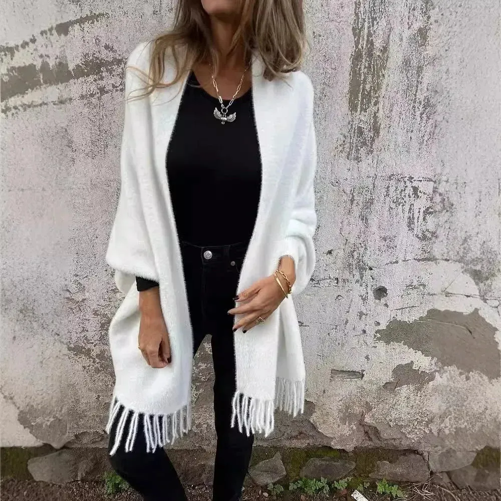 Women's  Cashmere Tassel Knitted Batwing Sleeve Kimono Cardigan Jacket Outwear